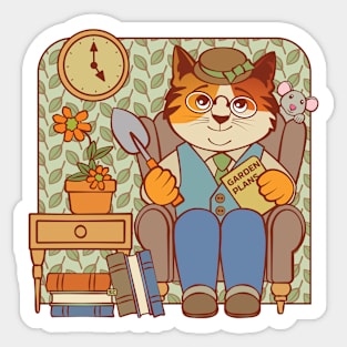 Armchair Gardener Cat and Mouse Sticker